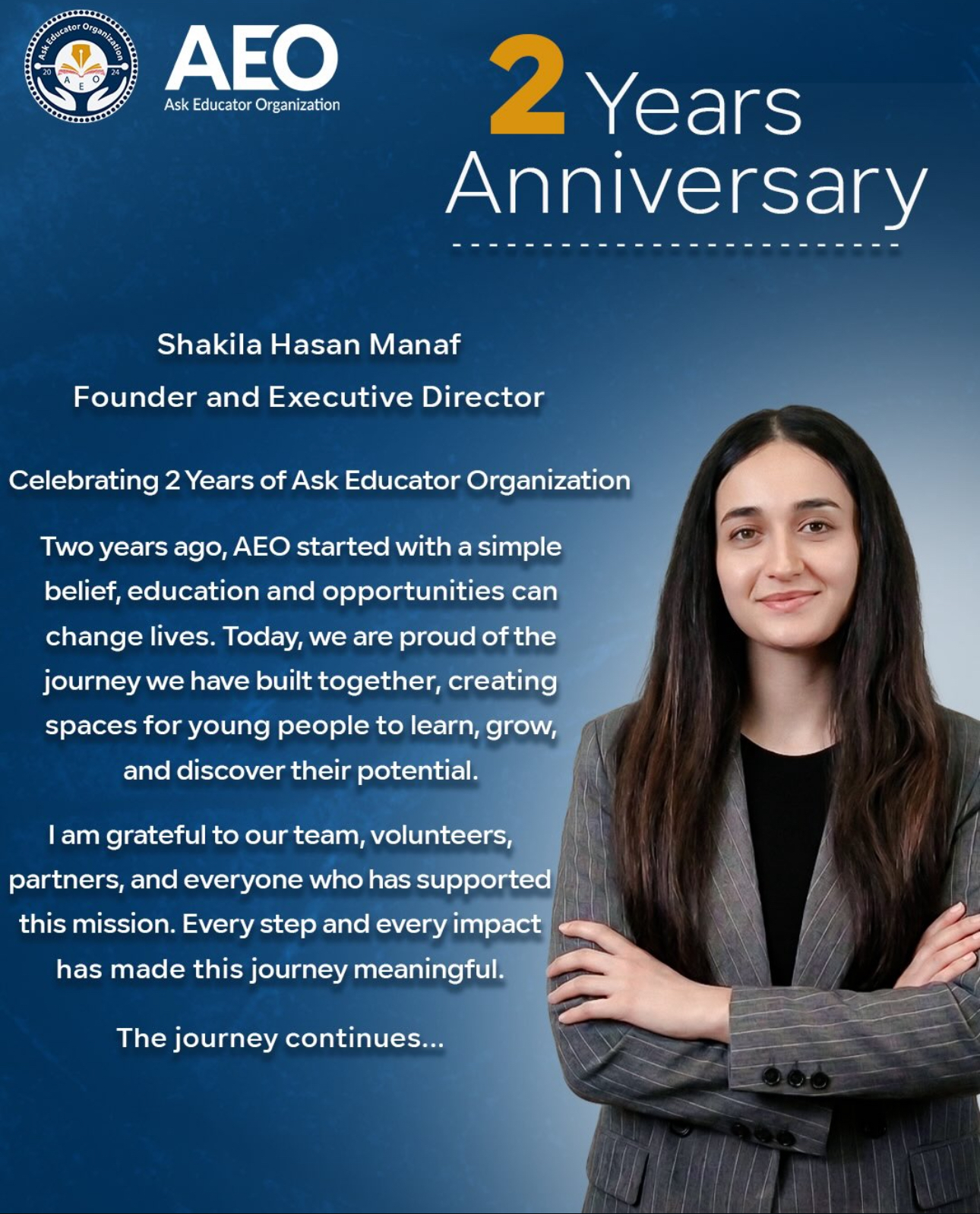 A message from the Founder and Executive Director of AEO on the occasion of the organization's 2nd anniversary
